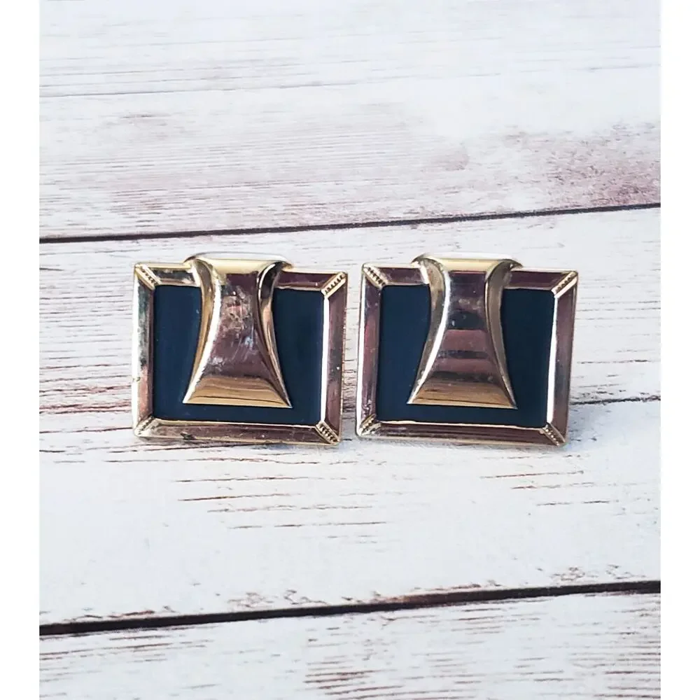Vintage Cufflinks - Black & Gold Tone Square
